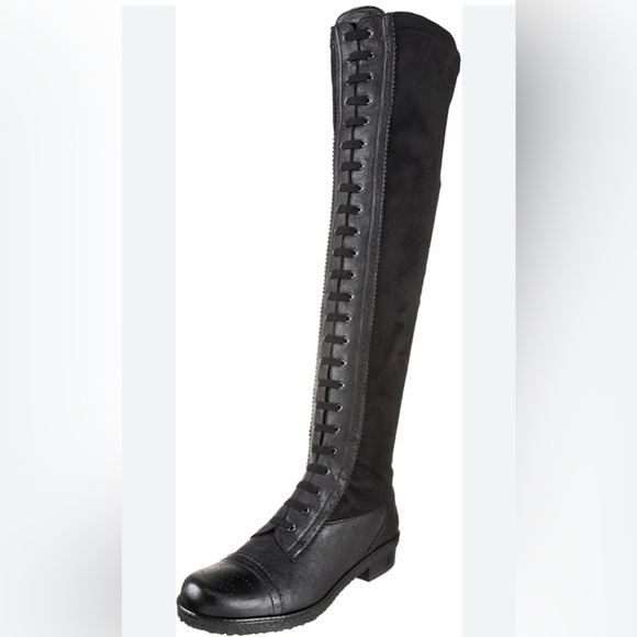 Stuart Weitzman Shoes - Stuart Weitzman Black Over The Knee Suede Lace Up Black Gum Sole Heeled Boots 8